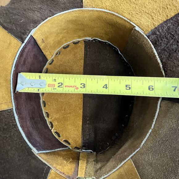 Vintage Suede Leather Patchwork Hat Hippie Western Boho 1970s Cowgirl Floppy main image 12